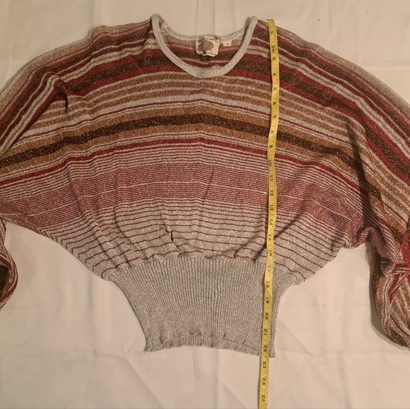 VTG Organically Grown By Arpeja Women's Striped Metallic Dolman Sleeve Top Sz L - Picture 11 of 15